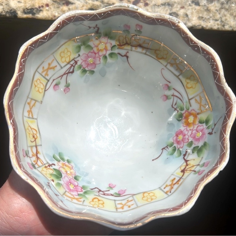 Antique Nippon Hand Painted Three Footed Bowl